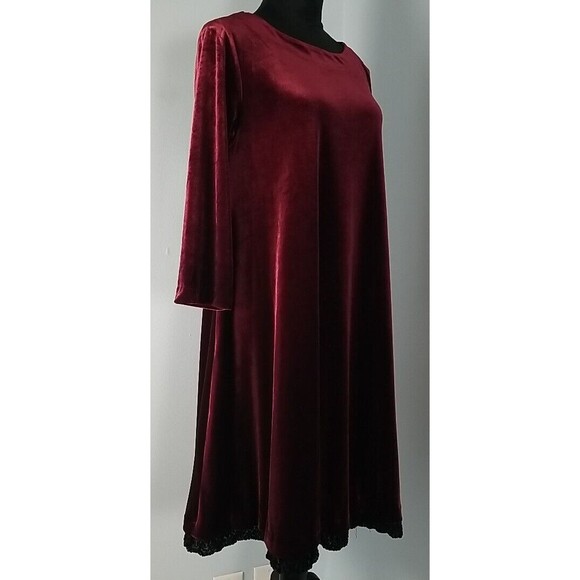 Cynthia Rowley Velvet Shift Dress Medium Maroon Black Trim 3/4 Length Sleeve - Picture 8 of 11